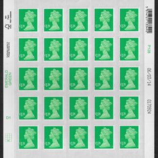 U2939 £1.28 emerald 2B  M14L  DLR complete sheet of 25 U/M (MNH)