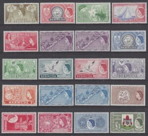 1953-62 Bermuda SG.135-150  including SG.140a & 145b varieties. set of 20 values   U/M (MNH)