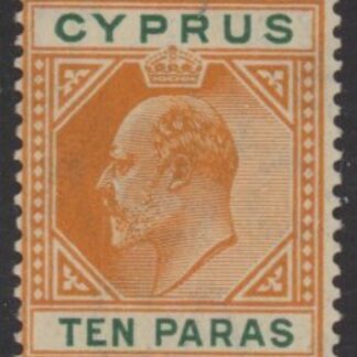 1906 Cyprus SG.61c 10pa orange & green 'broken top left triangle. LM/M
