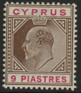 1904 Cyprus SG.56 9pi brown & carmine M/M