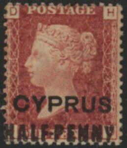 1881 Cyprus SG.7 1d red overprinted 'Cyprus Halfpenny' plate 174 corner letters HD M/M.