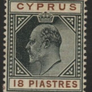 1904 Cyprus KEVII SG.70  18pi  black & brown  ' Multi Crown CA'  M/M