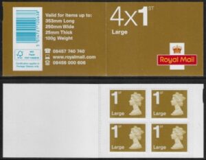 RB2c 4 x 1st Large Issued 2011 containing U3035 code MFIL . MA11 (FSC Logo) Walsall.