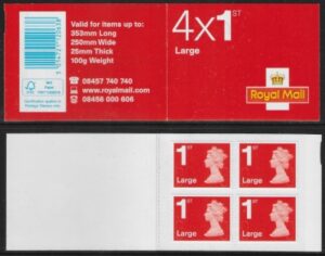 RB4  4 x 1st Large  Issued 2013 containing U3037 code MFIL   MA12 Walsall.