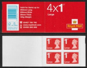 RB4b 4 x 1st Large Issued 2014 containing U3037 code MFIL MA14 Tel.0345 Walsall.