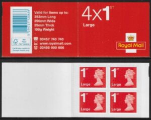 RB4c 4 x 1st Large Issued 2015 containing U3037 code MFIL MA15 (plain backing paper) Walsall.