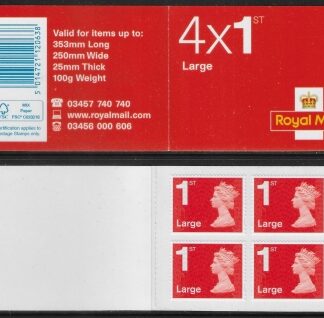 RB4c  4 x 1st Large  Issued 2015 containing U3037 code MFIL MA15  (plain backing paper) Walsall.