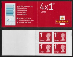 RB6 4 x 1st Large bright scarlet & NEW FONT containing U3039 code MFIL MA16 SBP all upright.Walsall.