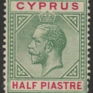 1912 Cyprus KGV SG.75ab ½pa yellow-green & carmine 'broken left triangle'  M/M
