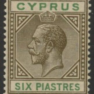 1912 Cyprus SG.80 6pi  sepia & green. U/M (MNH)