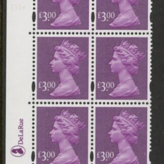 Y1748 (U492)  DLR £3.00 2B deep mauve  Cyld. D1  dot  blue fluor U/M (MNH)