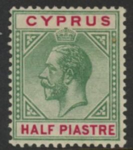 1912 Cyprus KGV SG.75a   ½pi yellow-green & carmine.  M/M