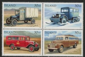 1992 Iceland SG.792-5 (792a)Postal Vehicles Set of 4 values U/M (MNH)