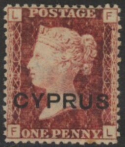 1880 Cyprus SG.2 1d red overprinted 'Cyprus' plate 201 corner letters FL M/M.