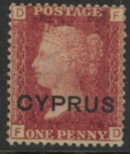 1880 Cyprus SG.2 1d red overprinted 'Cyprus' plate 215 corner letters FD M/M.