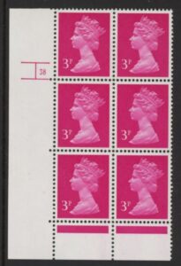U110 (-)  Harrison 3p bright magenta type 1 phos.(FCP)   perf RE  Cyld. 38 no dot  U/M (MNH)