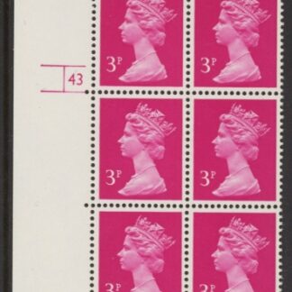 U110 (-)  Harrison 3p bright magenta type 1 phos.(FCP)   perf RE  Cyld. 43 no dot  U/M (MNH)