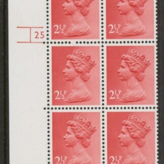 U97 (x929)  Harrison 2½p rose-red Type II phos (FCP)    perf RE  Cyld. 25  no dot  U/M (MNH)