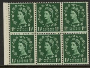 SB71 Crowns 6x1½d, 2 band green phos. wmk. upright perf I ( trimmed perfs). U/M (MNH)