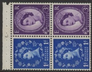 SB57 Crowns 2 x 1d, 2 x 3d violet phos. wmk s/way right perf AP (average perfs) U/M (MNH)