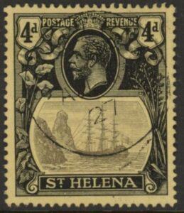 1923  St. Helena  SG.92  4d grey & black/yellow. fine used