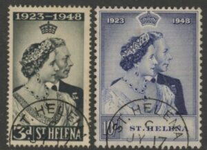 1948 St. Helena SG.143-4  Royal Silver Wedding. fine used.