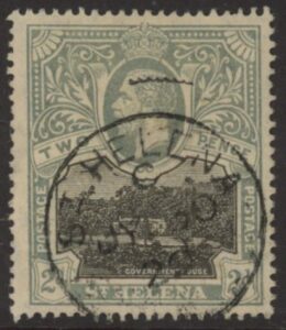 1912 St Helena KGV SG75  2d black & greenish slate. fine used.