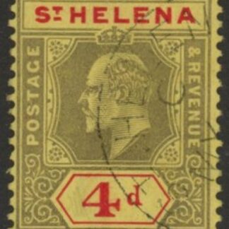 1911 St Helena KEVII SG66a  4d black & red/yellow. (ordinry paper). fine used.