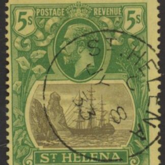 1927 St.Helena SG.110 KGV 5/- grey & green/yellow (wmk. script). very fine used.
