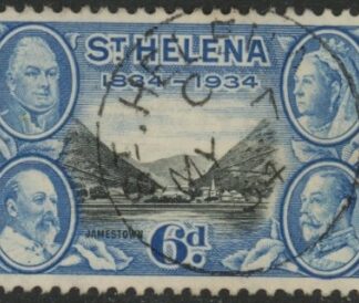 1934 St. Helena - SG.119  6d black & light blue. (wmk Script) very fine used.