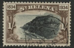 1934 St. Helena - SG.120  1/- black & chocolate. (wmk Script) very fine used.