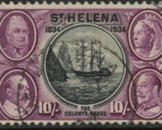 1934 St. Helena - SG.123  10/- black & purple. (wmk Script) very fine used.