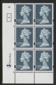 Y1801 (UC19) De La Rue £2.00 dull blue  Cyld. 2 dot (1)  U/M (MNH)