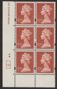Y1800 (UC14) Enschedé £1.50 red Cyld. 1 dot (9) U/M (MNH)