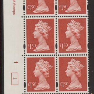 Y1800 (UC14)  Enschedé £1.50 red  Cyld. 1 no dot (1)  U/M (MNH)
