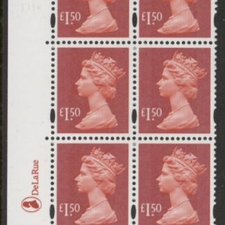 Y1746 (U487)  DLR £1.50 red  Cyld. D1  dot.  U/M (MNH)