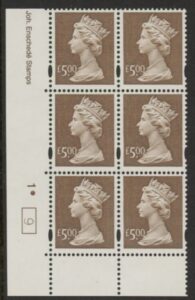 Y1803(UC17)  Enschéde £5.00 brown  Cyld. 1 dot (9)  U/M (MNH)