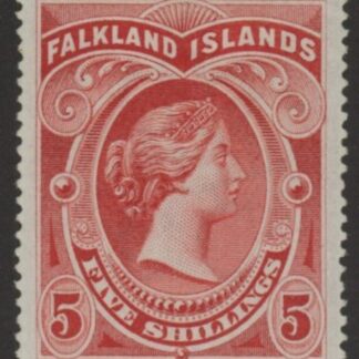 1898  Falkland Islands SG.42 5/- red . lightly mounted mint.