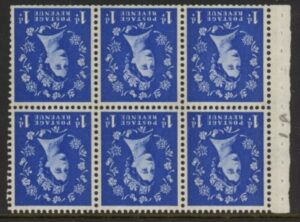 SB41a 6x1d 2B crowns. (blue phos.) wmk. inverted. perf I. (trimmed perfs).U/M (MNH)