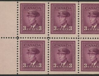 1943 Canada SG.378b 3c purple Pane of 6 U/M (MNH)