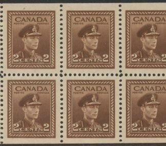 1942 Canada SG.376b 2c brown booklet pane of 6 U/M (MNH)