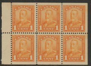 1928 Canada SG.275a 1c orange booklet pane of 6 U/M (MNH)