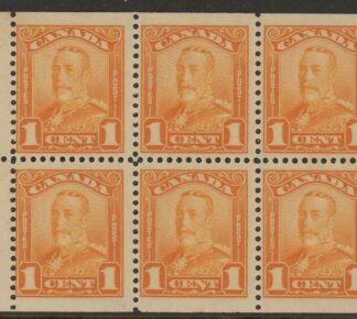 1928 Canada  SG.275a 1c orange booklet pane of 6 U/M (MNH)