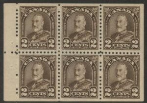 1931 Canada SG.292a 2c deep brown booklet pane of 6 U/M (MNH)
