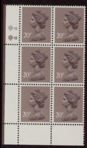 X1014 (UG50) Questa 20p dull purple. perf L(P) Cyld. Q18Q18 U/M (MNH)