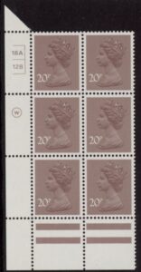 X999 (UG49) Waddington 20p dull purple. Cyld. 18A 12B no dot. U/M (MNH)