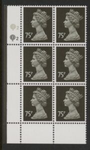 X1024 (UG134) Questa 75p black Type II Perf 15x14 Cyl. Q2 Q2 U/M (MNH)
