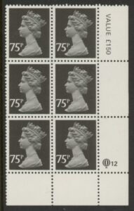X1023 (UG130)  Questa 75p black Type I Perf14 Cyl. Q12 R20   U/M (MNH)