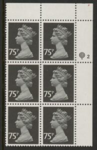 X1023 (UG130) Questa 75p black Type I Perf14 Cyl. Q2 R1 U/M (MNH)