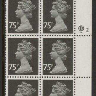 X1023 (UG130)  Questa 75p black Type I Perf14 Cyl. Q2 R1   U/M (MNH)
